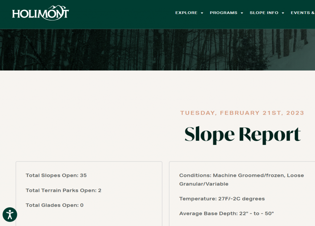 Today's Holimont Snow Report